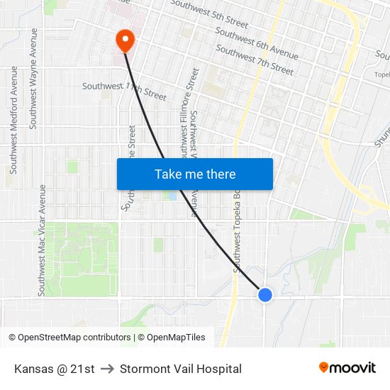 Kansas @ 21st to Stormont Vail Hospital map