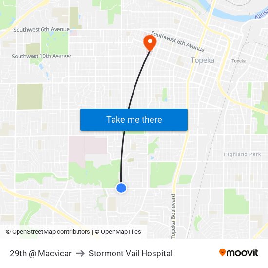 29th @ Macvicar to Stormont Vail Hospital map