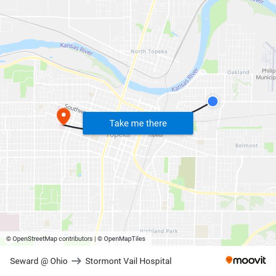 Seward @ Ohio to Stormont Vail Hospital map