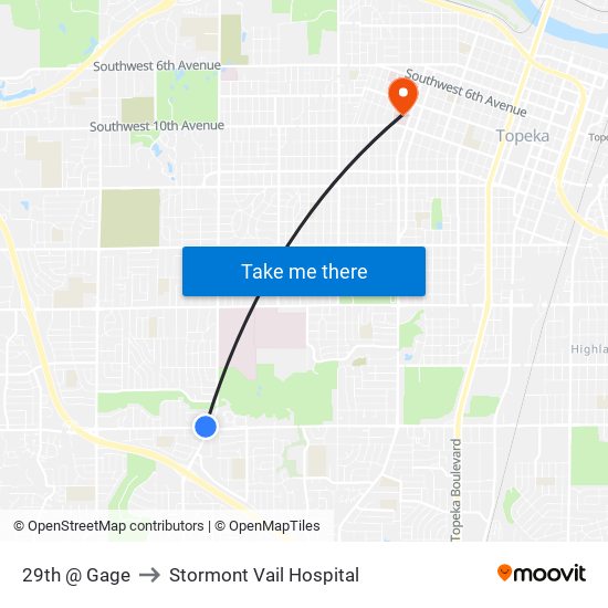 29th @ Gage to Stormont Vail Hospital map