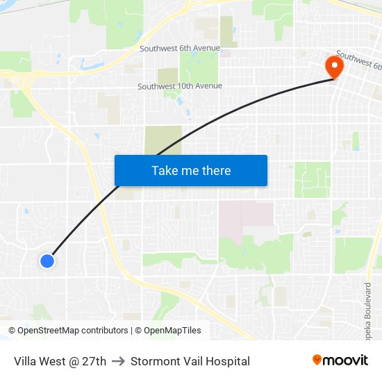 Villa West @ 27th to Stormont Vail Hospital map