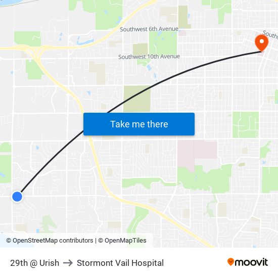 29th @ Urish to Stormont Vail Hospital map