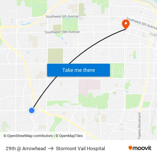 29th @ Arrowhead to Stormont Vail Hospital map