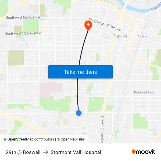 29th @ Boswell to Stormont Vail Hospital map