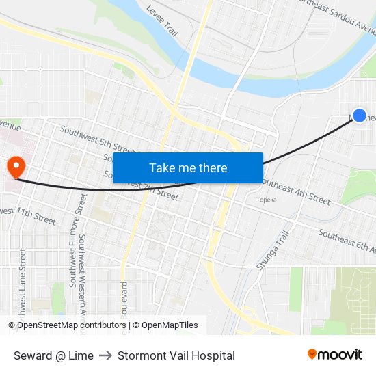 Seward @ Lime to Stormont Vail Hospital map