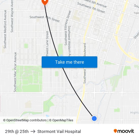 29th @ 25th to Stormont Vail Hospital map