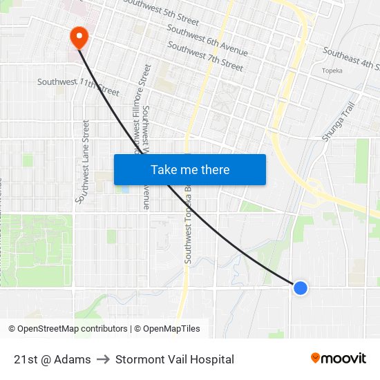 21st @ Adams to Stormont Vail Hospital map