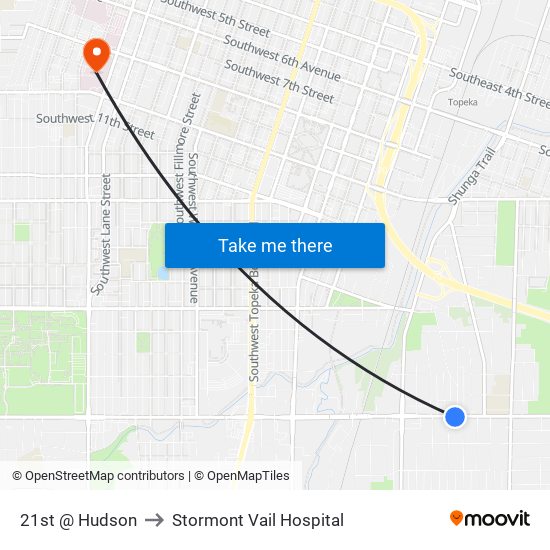 21st @ Hudson to Stormont Vail Hospital map