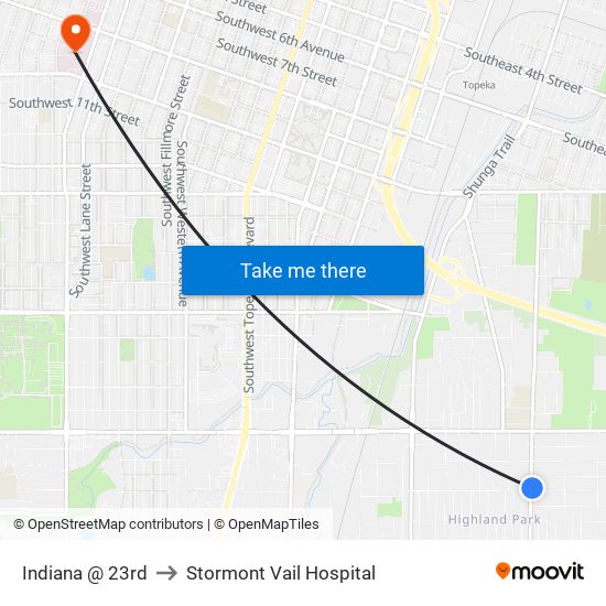 Indiana @ 23rd to Stormont Vail Hospital map