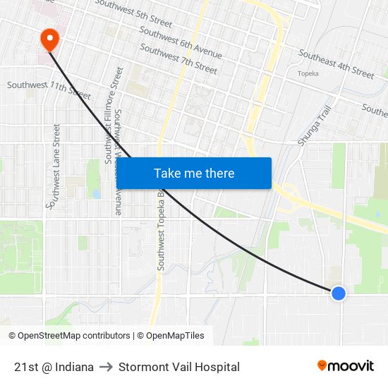 21st @ Indiana to Stormont Vail Hospital map