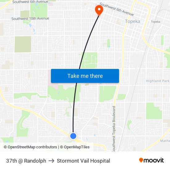 37th @ Randolph to Stormont Vail Hospital map