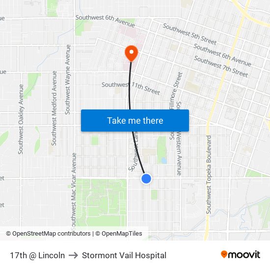 17th @ Lincoln to Stormont Vail Hospital map