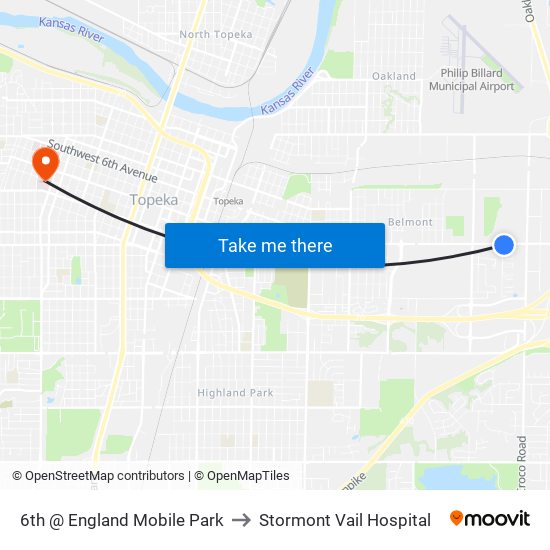 6th @ England Mobile Park to Stormont Vail Hospital map