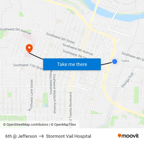 6th @ Jefferson to Stormont Vail Hospital map