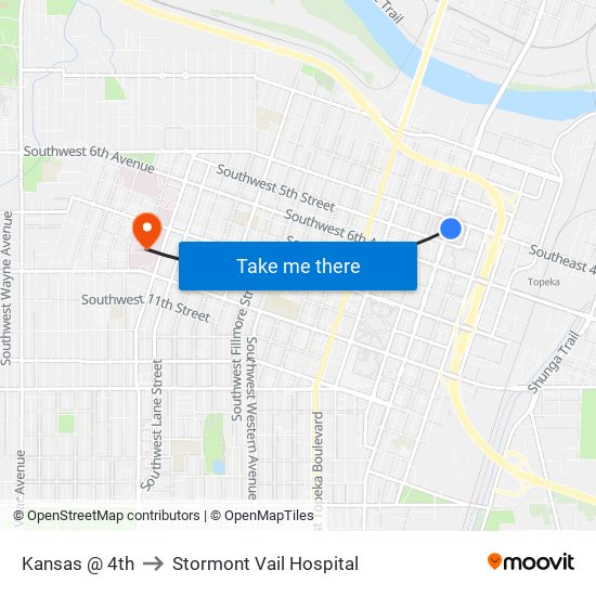 Kansas @ 4th to Stormont Vail Hospital map