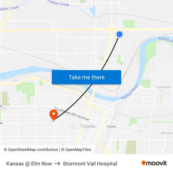 Kansas @ Elm Row to Stormont Vail Hospital map