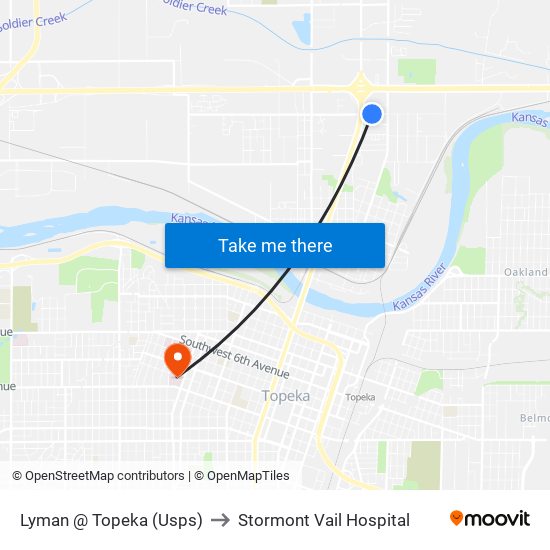 Lyman @ Topeka (Usps) to Stormont Vail Hospital map