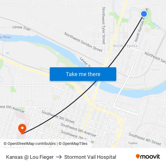 Kansas @ Lou Fieger to Stormont Vail Hospital map