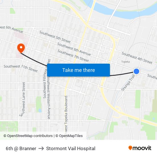 6th @ Branner to Stormont Vail Hospital map