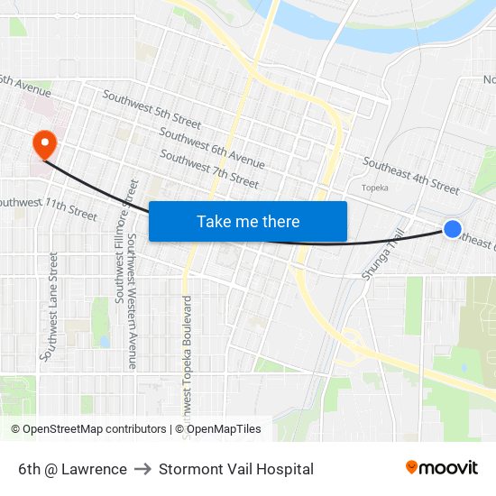 6th @ Lawrence to Stormont Vail Hospital map