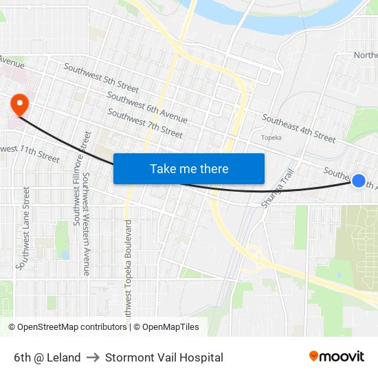 6th @ Leland to Stormont Vail Hospital map