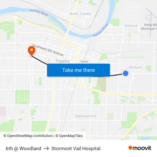 6th @ Woodland to Stormont Vail Hospital map