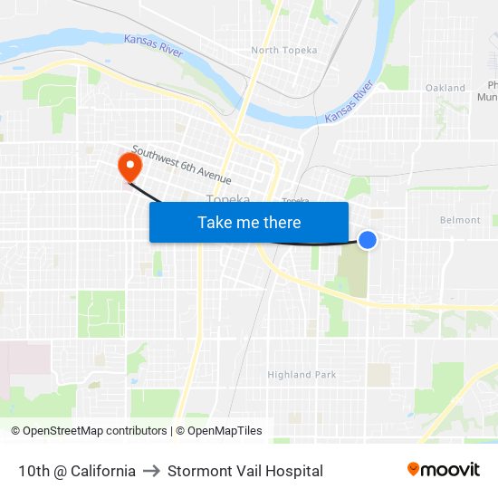 10th @ California to Stormont Vail Hospital map