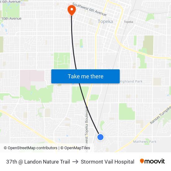 37th @ Landon Nature Trail to Stormont Vail Hospital map