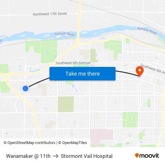 Wanamaker @ 11th to Stormont Vail Hospital map