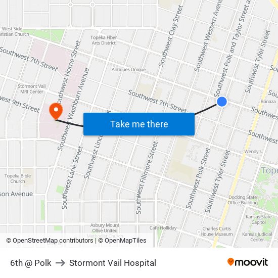 6th @ Polk to Stormont Vail Hospital map