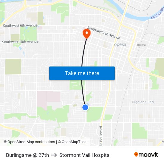 Burlingame @ 27th to Stormont Vail Hospital map