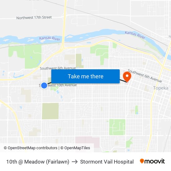10th @ Meadow (Fairlawn) to Stormont Vail Hospital map