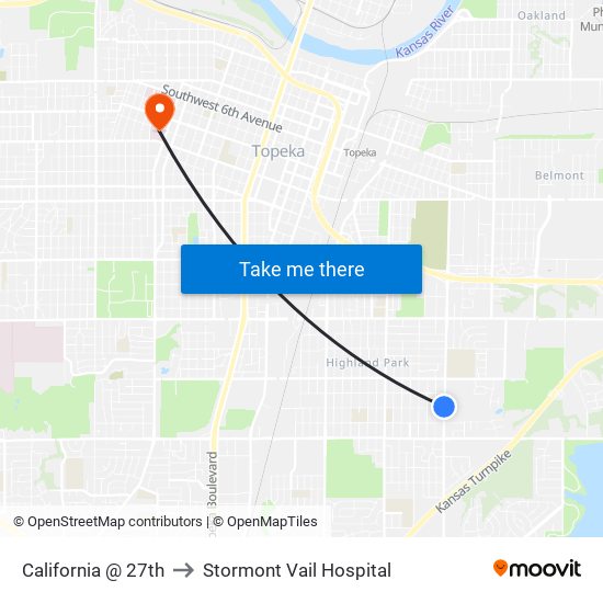 California @ 27th to Stormont Vail Hospital map
