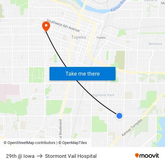 29th @ Iowa to Stormont Vail Hospital map