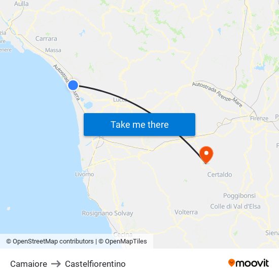 Camaiore to Castelfiorentino map