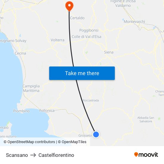 Scansano to Castelfiorentino map