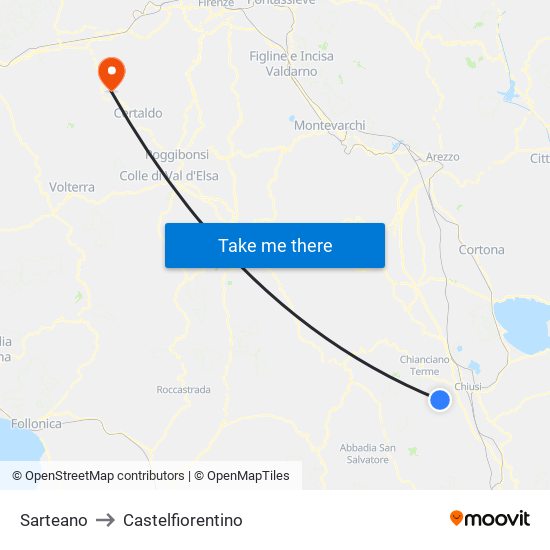 Sarteano to Castelfiorentino map