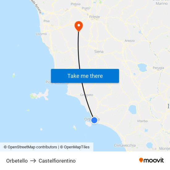 Orbetello to Castelfiorentino map