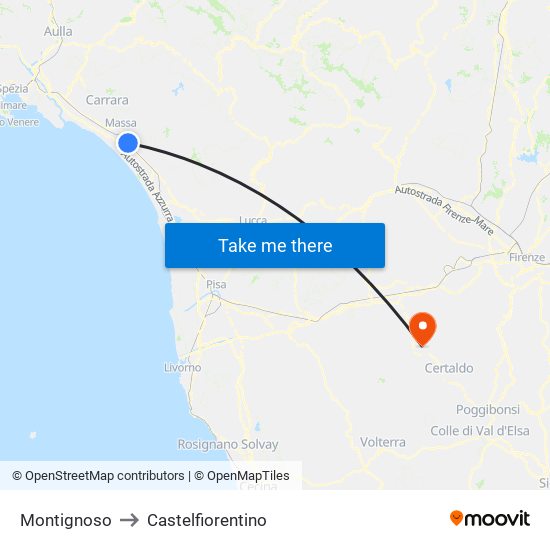 Montignoso to Castelfiorentino map