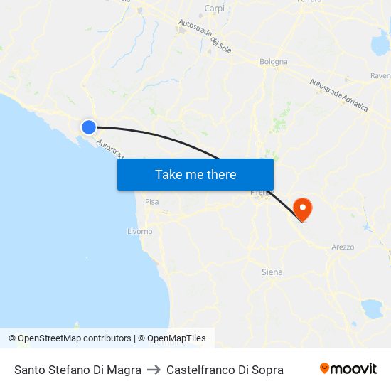 Santo Stefano Di Magra to Castelfranco Di Sopra map