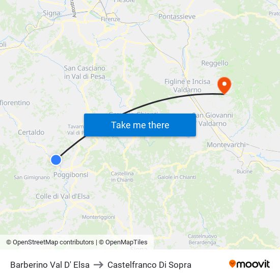 Barberino Val D' Elsa to Castelfranco Di Sopra map