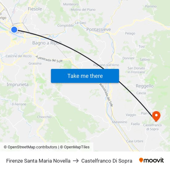 Firenze Santa Maria Novella to Castelfranco Di Sopra map