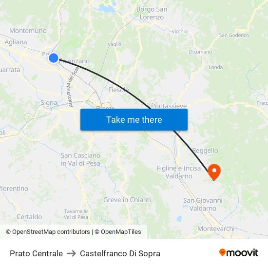 Prato Centrale to Castelfranco Di Sopra map