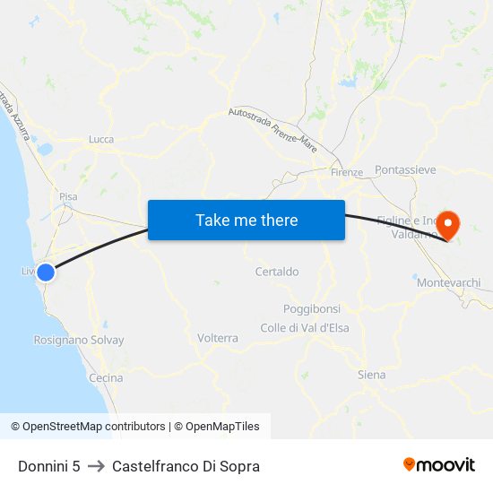 Donnini 5 to Castelfranco Di Sopra map