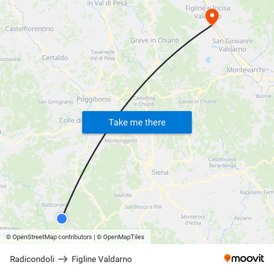 Radicondoli to Figline Valdarno map