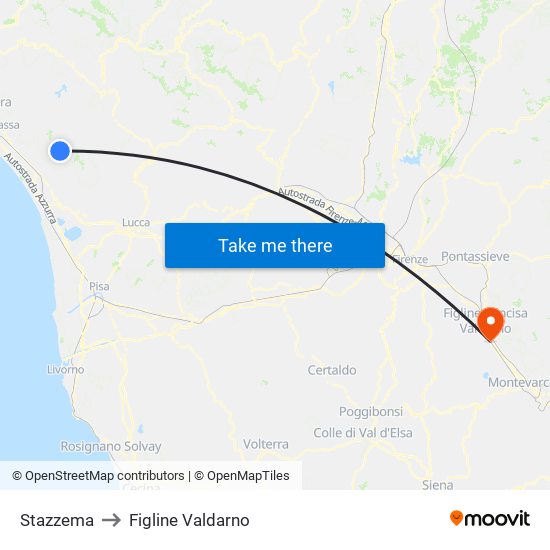 Stazzema to Figline Valdarno map