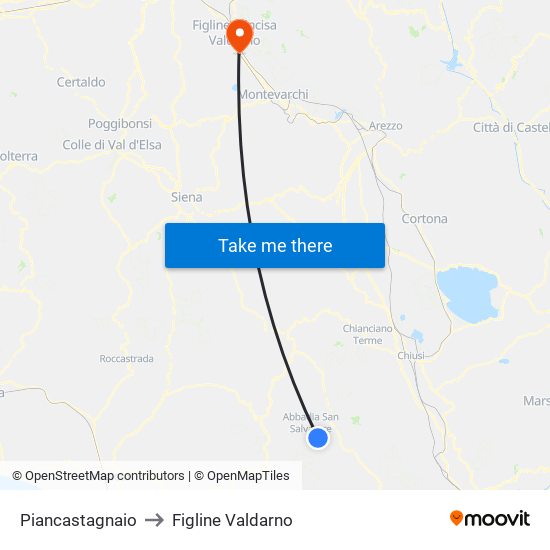 Piancastagnaio to Figline Valdarno map