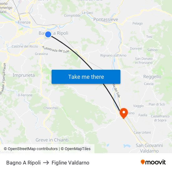 Bagno A Ripoli to Figline Valdarno map