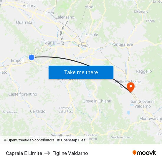 Capraia E Limite to Figline Valdarno map