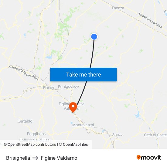 Brisighella to Figline Valdarno map